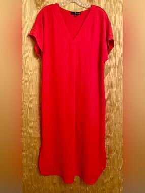 Fred David Red V-Neck Midi Comfortable and Cute Dress